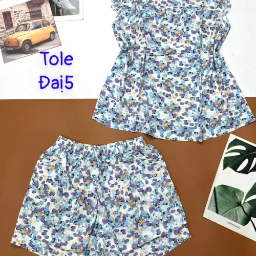 Đồ bộ vải tonl form lớn quần đùi áo sát nách bèo in hoạ tiết