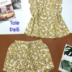 Đồ bộ vải tonl form lớn quần đùi áo sát nách bèo in hoạ tiết