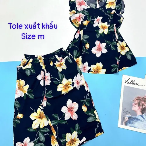Đồ bộ vải tonl xuất khẩu quần lững áo sát nách bèo in hoạ tiết