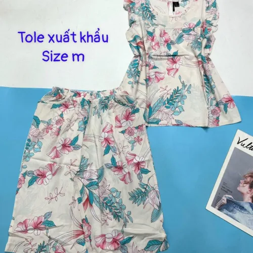 Đồ bộ vải tonl xuất khẩu quần lững áo sát nách bèo in hoạ tiết