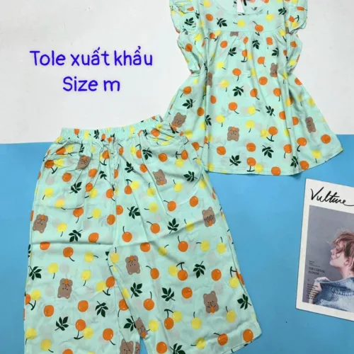 Đồ bộ vải tonl xuất khẩu quần lững áo sát nách bèo in hoạ tiết
