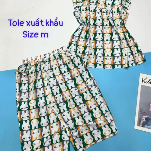 Đồ bộ vải tonl xuất khẩu quần lững áo sát nách bèo in hoạ tiết