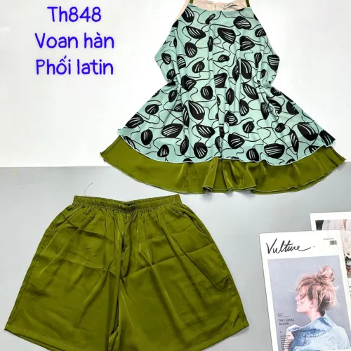 Đồ bộ voan hàn quần dài áo sát nách hoạ tiết hoa