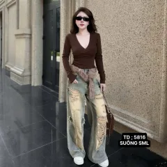 Quần Jeans Nữ Trơn Ống Rộng - Quần Ống Suông Jean Nữ - Quần Short Rách Vải Dày Mềm Không Co Giãn - Nhiều Mẫu