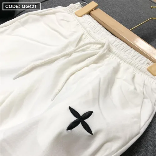 Quần jogger nữ vải đũi xước thêu logo nhiều size