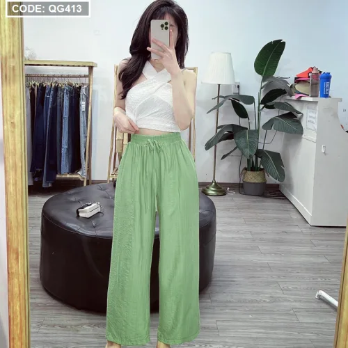 Quần nữ ống rộng vải tơ tầm siêu đẹp