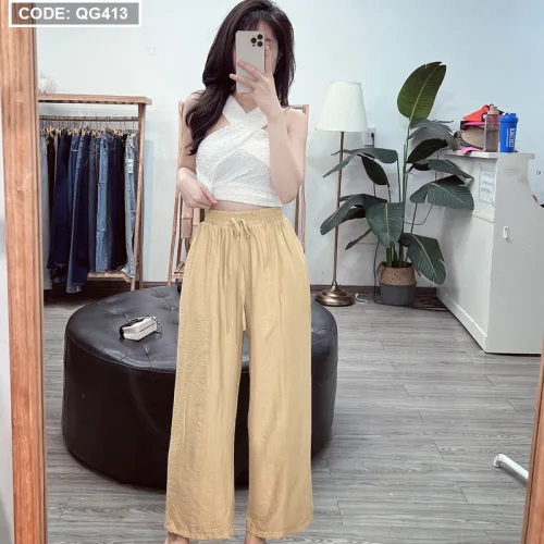 Quần nữ ống rộng vải tơ tầm siêu đẹp
