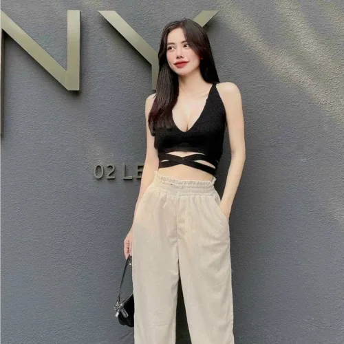 Quần Nữ ống suông vải nhung tăm