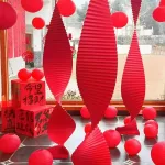 Set 10 Dây Quạt Xoắn Đỏ - Dải Giấy Gấp Nếp Gợn Sóng Trang Trí Tết