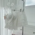 Sét 2 dây trắng viền ren cúp ngực + chân váy ren tầng