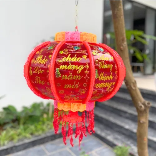 Set 2 Lồng Đèn Điện Phản Quang 3d Con Cá Trang Trí Tết 50cm