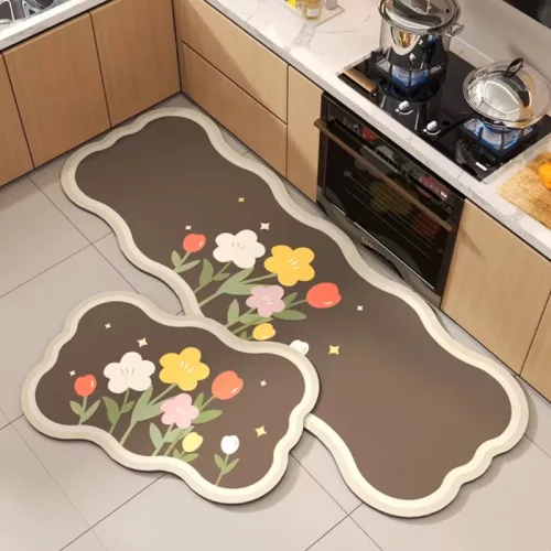 Set 2 Thảm Gợn Sóng - Bộ Thảm Lót Bếp Phòng Ngủ Nhà Tắm Cao Cấp 40×60cm & 40×120cm