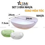 Set 3 Đĩa Nhựa Vuông 3 Màu Lòng Sâu