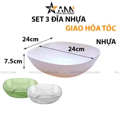 Set 3 Đĩa Nhựa Vuông 3 Màu Lòng Sâu