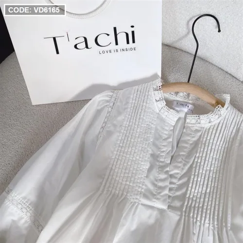 Sét 3 món áo trắng xếp li ngực phối ghi lê nâu túi + chân váy midi