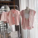 Sét 3 món kaki hồng kèm áo crop 2 dây trắng + short