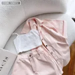 Sét 3 món kaki hồng kèm áo crop trắng 2 dây + short