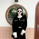 Sét 3 món khoác đen viền cổ trắng kèm crop ống chân váy