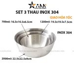 Set 3 Thau Inox 304 Trộn Salad Có Vạch Chia Dung Tích