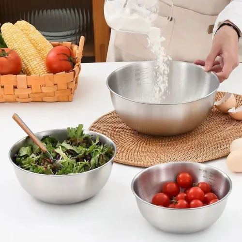 Set 3 Thau Inox 304 Trộn Salad Có Vạch Chia Dung Tích