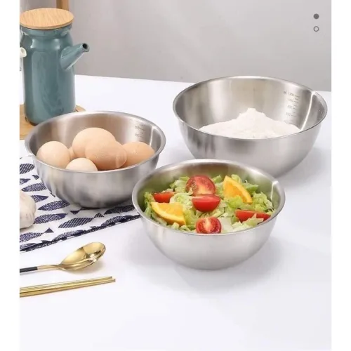 Set 3 Thau Inox 304 Trộn Salad Có Vạch Chia Dung Tích