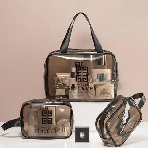 Set 3 Túi Đựng Đồ Dùng Cá Nhân - Túi Đựng Mỹ Phẩm Trang Điểm - Nhựa Trong Suốt Chống Thấm