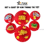 Set 6 Quạt Xếp Đỏ In Ép Kim Nhiều Chữ Trang Trí Tết (Nhiều Mẫu)