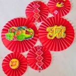 Set 6 Quạt Xếp Đỏ In Ép Kim Nhiều Chữ Trang Trí Tết (Nhiều Mẫu)