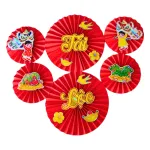 Set 6 Quạt Xếp Đỏ In Ép Kim Nhiều Chữ Trang Trí Tết (Nhiều Mẫu)