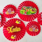 Set 6 Quạt Xếp Đỏ In Ép Kim Nhiều Chữ Trang Trí Tết (Nhiều Mẫu)