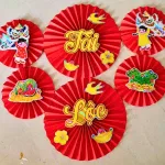 Set 6 Quạt Xếp Đỏ In Ép Kim Nhiều Chữ Trang Trí Tết (Nhiều Mẫu)