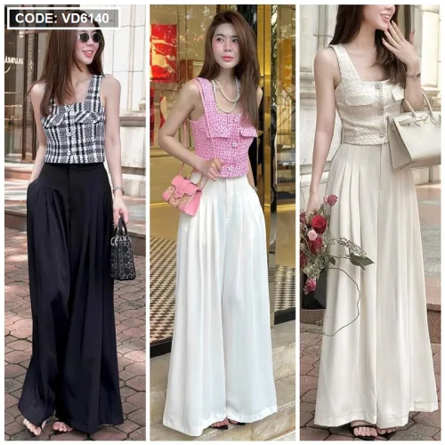 Sét áo bố cổ vuông + quần suông xếp ly