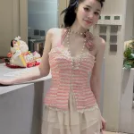 Sét áo bố đính nơ hoa + chân váy tầng