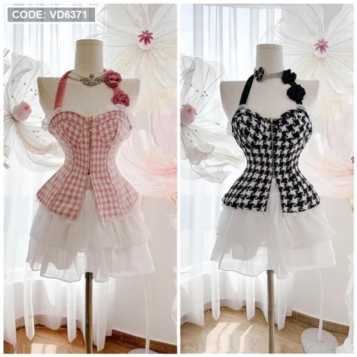Sét áo bố đính nơ hoa + chân váy tầng