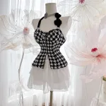 Sét áo bố đính nơ hoa + chân váy tầng