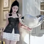 Sét áo bố đính nơ hoa + chân váy tầng