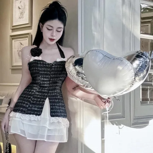 Sét áo bố đính nơ hoa + chân váy tầng