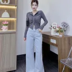 Sét áo cổ bẻ + quần suông jean
