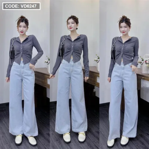 Sét áo cổ bẻ + quần suông jean