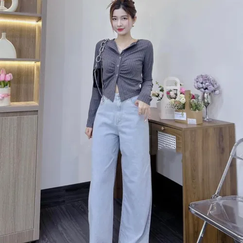 Sét áo cổ bẻ + quần suông jean