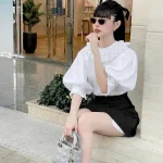 Sét áo cổ xếp + chân váy xếp phối xinh
