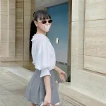 Sét áo cổ xếp + chân váy xếp phối xinh