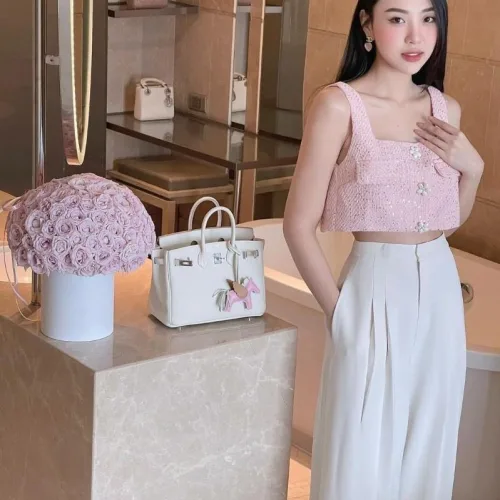 Sét áo crop đính hạt bilng bilng + quần suông