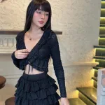 Sét áo crop ren cột + chân váy ren tầng baby