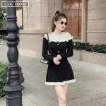 Sét áo đen phối cổ ren trắng bèo + chân váy