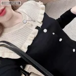 Sét áo đen phối cổ ren trắng bèo + chân váy
