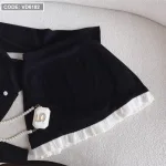 Sét áo đen phối cổ ren trắng bèo + chân váy