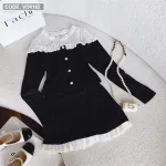 Sét áo đen phối cổ ren trắng bèo + chân váy