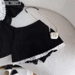 Sét áo đen phối cổ sen trắng viền ren + chân váy