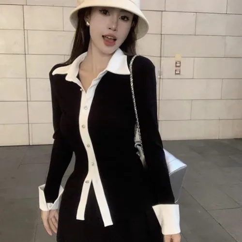 Sét áo đen viền đen cổ sơ mi + chân váy